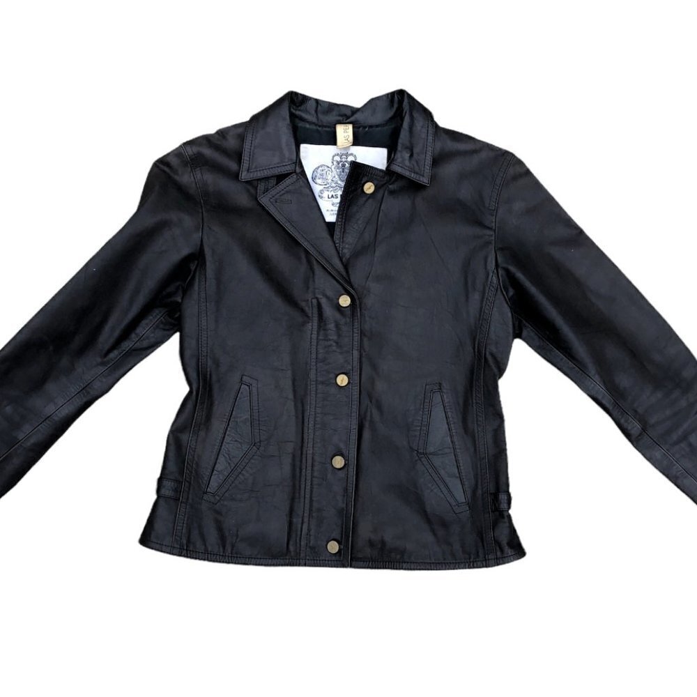 LAS PEPAS Vintage Argentina Leather Jacket Women's 3 SMALL Black Button Moto‌‌‌‌